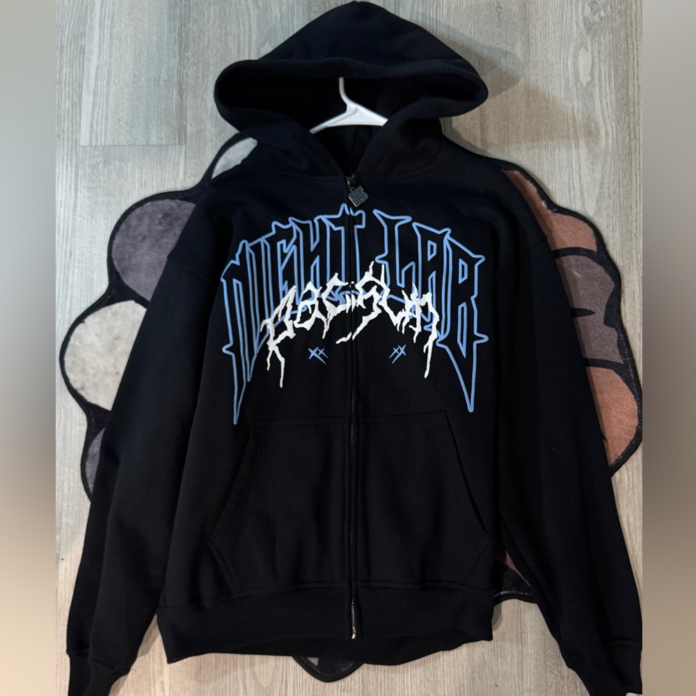Night lab pacsun black and blue zip-up hoodie.